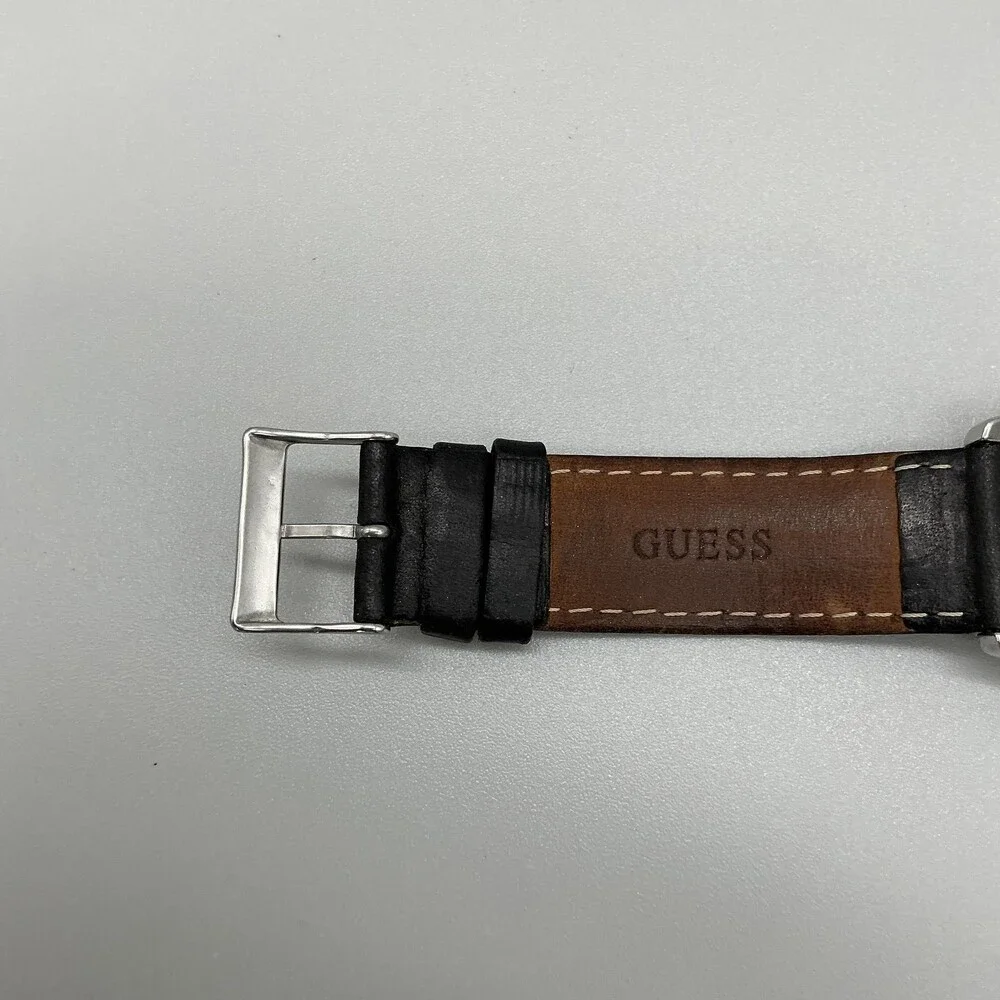 Guess Waterpro Womens Watch 38mm MOP Dial Black Leather Crystals New Battery